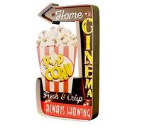 DiiliHiiri Cartel Palomitas Retro Luminoso Vintage Letrero de Cine Metálico Artesania Accesorios Decoración Hogar (Popcorn Home Cinema)