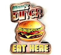DiiliHiiri Cartel Retro Luminoso Cerveza Bar Restaurante Cafeteria Estilo Vintage Letrero Metálico de Artesanía Accesorios de Decoración Hogar de los Años 50 (Mom'S Diner Eat Here)