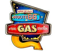 DiiliHiiri Cartel Retro Luminoso Garage Vintage Letrero Metálico Artesania Accesorios Decoración Hogar (Route 66 Gas Station)