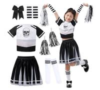 DIIQII Disfraz de Cheerleader de Halloween para Niñas: Esqueleto Disfraz de Animadora Aterradora para Fiestas de Disfraces de Halloween (Skeleton, Large (10-12Y))