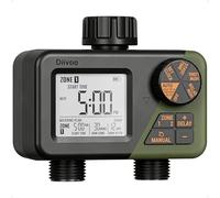 Diivoo Programador de Riego 2 Salidas, Impermeable IPX5, Pantalla LCD Grande, Retardo de Lluvia, Riego Automático y Manual, Temporizador para Jardín y Césped