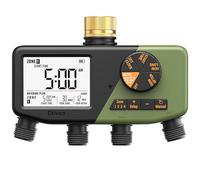 Diivoo Programador Riego 4 Salidas con Entrada de Latón, IP68 Temporizador Riego Automatico con Pantalla Grande, Retraso por Lluvia, Riego Manual, Programador Riego Pilas para Césped y Jardín