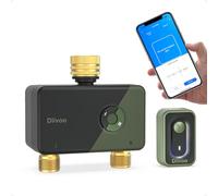 Diivoo Programador Riego WiFi 2 Zonas con Entrada Salida de Latón, Temporizador Riego App y Compatible con Voz Alexa, Temporizador Riego Automático para Manguera de Jardín, Césped