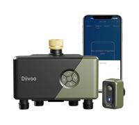 Diivoo Programador Riego WiFi 4 Zonas con Entrada de Latón, Temporizador de Riego Automático Compatible con Alexa/Google Assistant, 24 Programas de Riego, para Jardín y Céspedes