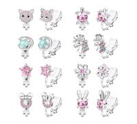 DiiWmme 8 pares de aretes de clip para niñas, bonitos aretes sin perforar, diseño de mariposa, corazón, flor, perla, cristal, para niñas y mujeres, juego de joyas para cumpleaños, Navidad, Acero