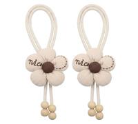 DiiWmme Alzapaños ajustables con bordado "Nice", cuerda de algodón suave con cuentas de madera para colgar cortinas, decoración de habitación infantil, salón, dormitorio (blanco crema)