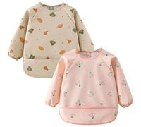 DiiWmme Babero con mangas para bebé, impermeable de manga larga con bandeja recogedora, material de poliuretano suave para bebés de 0 a 24 meses, babero de alimentación para mantener la limpieza al
