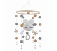 DiiWmme Cabeza de conejo móvil con ojos cerrados, estrella de fieltro y campana, móvil hecho a mano para cuna de bebé, anillo de bambú, decoración para habitación de bebé, campanilla de viento