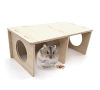 DiiWmme Escondite de hámster de 3 cámaras, refugio de madera para animales pequeños y plataforma de exploración, casa natural para hámsteres, cobayas, ratas, jerbos, chinchillas, decoración de hábitat