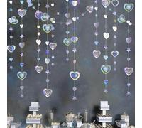 DiiWmme Guirnalda iridiscente de 30 pies, 30 pies, decoraciones holográficas de fiesta para cumpleaños, bodas, decoraciones de fiesta al aire libre, tema bajo el mar y celebraciones navideñas (corazón