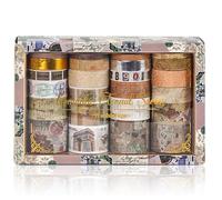DiiWmme Juego de 24 rollos de cinta washi - Cinta adhesiva decorativa con patrones retro y básicos para diarios de viñetas, planificadores, álbumes de recortes, artes y manualidades, suministros de