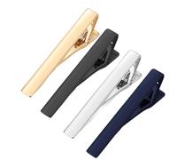 DiiWmme Juego de 4 clips de corbata para hombre, plateado, dorado, negro, azul, adecuado para bodas, negocios, regalos del día del padre, borde cuadrado clásico, diseño de clip de resorte duradero