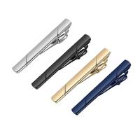 DiiWmme Juego de 4 clips de corbata para hombre, plateado, dorado, negro, azul, adecuado para bodas, negocios, regalos del día del padre, borde cuadrado clásico, diseño de clip de resorte duradero