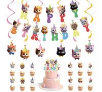 DiiWmme Kit de decoración de fiesta de cumpleaños de gato, pancarta de feliz cumpleaños, remolinos colgantes, adornos para cupcakes para gatos, suministros de fiesta temática (gato)