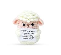DiiWmme Muñeca de oveja hecha a mano con soporte emocional de ganchillo con tarjetas estimulantes, felpa de oveja positiva para decoración de escritorio, regalo de aliento para mujeres y hombres