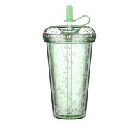 DiiWmme Vasos rosa con purpurina con tapa y popote, 420 ml, taza aislada de doble pared, botella de agua a prueba de fugas para café helado, batidos, viajes, oficina y uso escolar (verde)