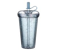 DiiWmme Vasos rosa con purpurina con tapa y popote, 420 ml, taza aislada de doble pared, botella de agua a prueba de fugas para café helado, batidos, viajes, oficina y uso escolar (azul)