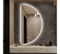 Dijateman 120×60cm Espejo Baño con Luz, 100/80cm Espejo LED Grande para Vanidad de Media Luna Sin Marco, Antivaho, 3 Color Regulable, para Salón Dormitorio(Cut Left,48in)