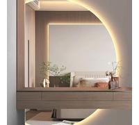 Dijateman 120cm Espelho Inteligente Decorativos, 90cm Regulable Espejo de Baño LED, Antivaho, 3 Luces de Color, Sin Marco Semicircular Espejo de Cuerpo Entero(Cut Left,51in)