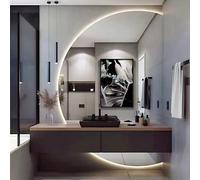 Dijateman 130cm Inteligente Espejo de Baño de Pared, 120cm Semicircular Antivaho Espejo de Vanidad, Retroiluminado 3 Luces de Color, Prueba de Explosiones(Cut Right,35in)