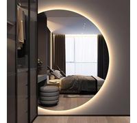 Dijateman 3 Color Retroiluminado Espejo Decorativos, Semicircular Sin Marco Espejo de Cuerpo Entero, Antivaho, Dimmable, con Interruptor Táctil(Cut Left,43x28in)