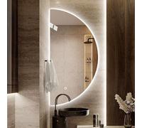 Dijateman 80cm Regulable Espejo de Baño LED con Antivaho, 120 * 60cm Grande Semicircular Espejo de Tocador de Pared, 3 Color, Prueba de Explosiones(Right Semicircle,32in)