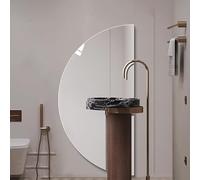 Dijateman Espejo de Baño de Pared con iluminación, 80 100 120cm Media Luna Antivaho Espejo Decorativos, Retroiluminado, Regulable 3 Luces de Color(Left Semicircle,24''x48'')