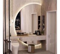 Dijateman Espejo de Baño sin Marco 110cm con Luz LED, 3 Color Antivaho Regulable, 130x90cm Semicircular Espejo Decorativo Retroiluminado para Entrada(Cut Right,100cm/39in)