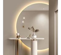 Dijateman Espejo de Pared Moderno en Forma de Media Luna, 3 Modos de luz Espejo de Tocador Iluminado, Antivaho Espejo con Iluminación Sin Marco(Left,130 * 90cm)