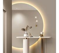 Dijateman Espejo de Pared Moderno en Forma de Media Luna, 3 Modos de luz Espejo de Tocador Iluminado, Antivaho Espejo con Iluminación Sin Marco(Right,130 * 90cm)