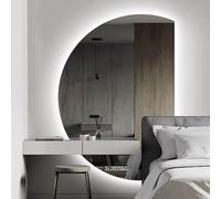 Dijateman Grande Antivaho Retroiluminado Espejo de Vanidad, Semicircular Inteligente Espejo de Cuerpo Entero con Luz LED, Regulable 3 Luces de Color, para Hogar(Right Cut,90x60cm)