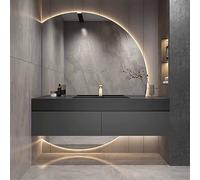 Dijateman Grande Antivaho Retroiluminado Espejo de Vanidad, Semicircular Inteligente Espejo de Cuerpo Entero con Luz LED, Regulable 3 Luces de Color, para Hogar(Left Cut,120x80cm)