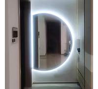 Dijateman Grande Semicircular Inteligente Espejo de Baño con Luz LED, Retroiluminado Inteligente Espejo de Vanidad, 3 Luces de Color, Antivaho, para Salón Dormitorio(Cut Left,39in)