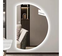 Dijateman Grande Semicircular Retroiluminado Espejo Decorativos, 3 Color Sin Marco Espejo de Vanidad, Antivaho, con Interruptor Táctil, para Salón Dormitorio(Left Cut,90cm)