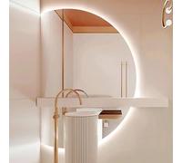 Dijateman LED Espejo de Baño 70x110cm 80x120cm 90x130cm, Semicircular Sin Marco Espejo Decorativos, Antiniebla, 3 Color Regulable, Estilo Moderna(Right Semicircle,39''x28'')