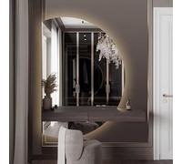 Dijateman Moderno Semicircular Antiniebla Espejo de Pared, Sin Marco Retroiluminado Espejo Inteligente, 3 Colores de Luz, Prueba de Explosiones, para Hogar(Left Cut,110x70cm)