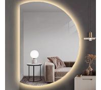 Dijateman Moderno Semicircular Espejo de Baño con Luz LED, Inteligente Antivaho Espejo de Maquillaje, Retroiluminado, Regulable 3 Luces de Color, para Hogar(Cut Left,100x70cm)