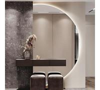 Dijateman Moderno Sin Marco Espejo de Baño con Antivaho, Inteligente 3 Color Espejo de Maquillaje, Dimmable, Retroiluminado, Semicircular Hogar Decorativo(Left Cut,35x24inch)