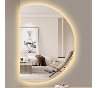 Dijateman Semicircular 130cm Antiniebla Inteligente Espejo de Pared, 3 Color Sin Marco Retroiluminado Espejo Decorativos110/90cm, Prueba de Explosiones(Cut Left,47''x32'')