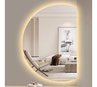 Dijateman Semicircular 130cm Antiniebla Inteligente Espejo de Pared, 3 Color Sin Marco Retroiluminado Espejo Decorativos110/90cm, Prueba de Explosiones(Cut Right,51''x35'')