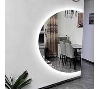 Dijateman Semicircular Antivaho Espejo de Baño de Pared con Luz LED, 3 Color Regulable Inteligente Espejo de Maquillaje, Grande Sin Marco decoración de Pared(Cut Right,43x28inch)