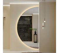 Dijateman Semicircular Antivaho Espejo Inteligente, 3 Color Sin Marco Espejo de Maquillaje, Retroiluminado, Brillo Ajustable, para Baño Dormitorio Maquillaje(Left Semicircle,32in)