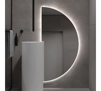 Dijateman Semicircular Espejo de Tocador de Pared con Luz LED, 3 Color Retroiluminado Inteligente Espejo de Baño, Antivaho, Regulable, Hogar Ideal Decorativos(Cut Left,48in)