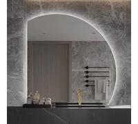 Dijateman Sin Marco Espejo de Baño Media Luna Retroiluminado, 3 Color Regulable Espejo Inteligente, Antivaho, Brillo Ajustable, para Hogar Ideal Decorativos(Right,32in)