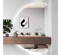 Dijateman Sin Marco Inteligente Espejo de Antivaho, Retroiluminado 3 Color Regulable, Moderno Semicircular Espejo de Cuerpo Entero para Salón Dormitorio(Right Cut,35in)