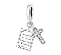 Dije colgante de cruz bíblica, accesorio de pulsera con dijes de plata de ley 925, collar de pulsera Pandora compatible con, regalo para mujeres