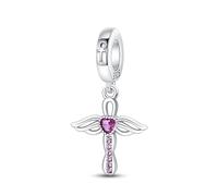 Dije colgante de cruz de ángel, accesorio de pulsera de plata de ley 925, collar de pulsera Pandora compatible con, regalo para mujeres
