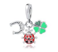 Dije colgante de trébol y mariquita, accesorio de pulsera de plata de ley 925, compatible con Collar de pulsera Pandora