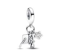 Dije colgante triple de graduación 2026 con birrete, diploma y estrella en plata de ley 925, compatible con abalorios Pandora y muchas otras pulseras de abalorios del Reino Unido.