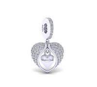 Dije conmemorativo de alas de ángel para mamá, papá, hermana, perro, gato, abuela, corazón, en plata de ley 925, compatible con pulsera Pandora Charm Moments, Metal